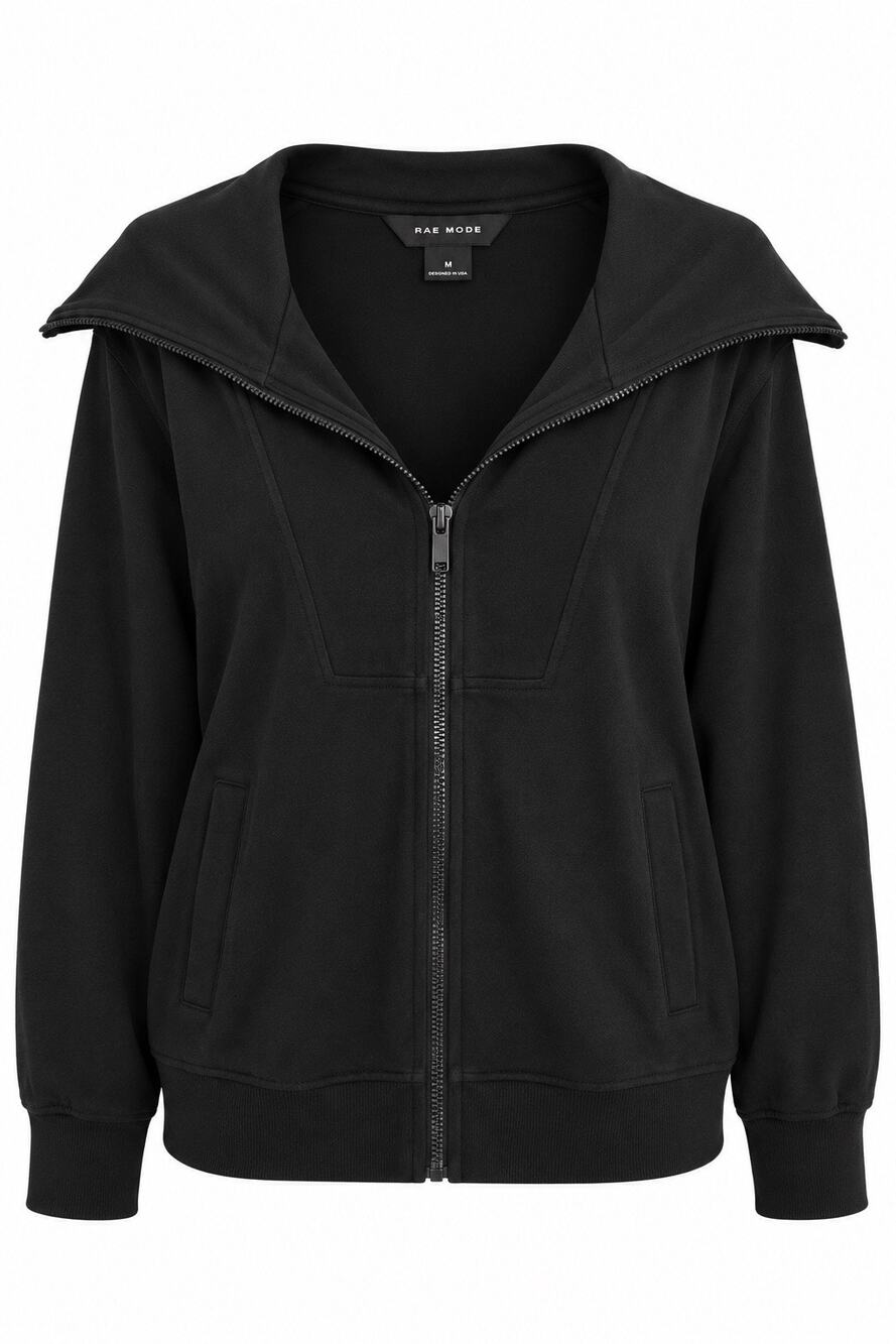 Rae Mode Black Modal Full-Zip Wide Collar Jacket - Medium